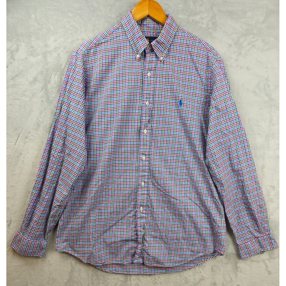 Polo Ralph Lauren Shirt‎ Large Blue Green Red Gingham Pony Casual Retro
